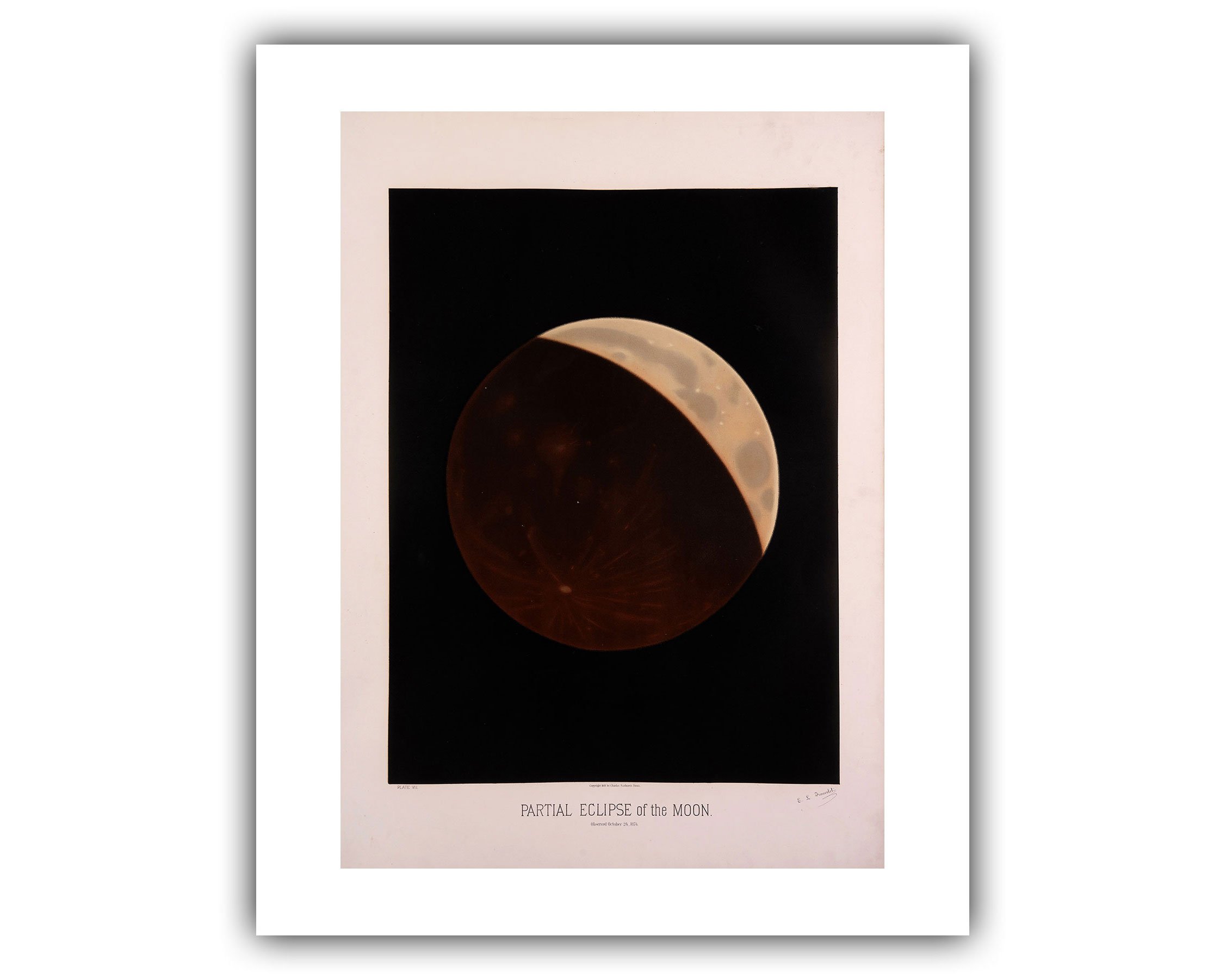 0054 The Trouvelot Astronomical Drawings 1882 AstronomySpace PrintPoster Etienne Leopold Trouvelot: Partial Eclipse of the Moon.